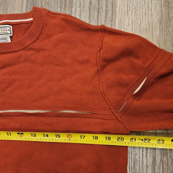 Vtg Arizona Jean Sweater Mens L Orange 1 Stripe Y2K Preppy Cotton Boho Cottage - Picture 7 of 8